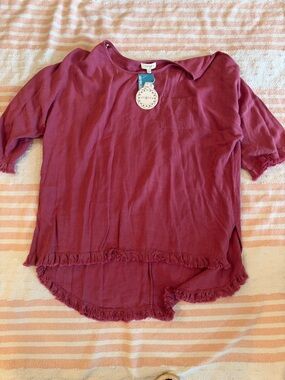 Umgee Frayed Hem Washed Plum Top